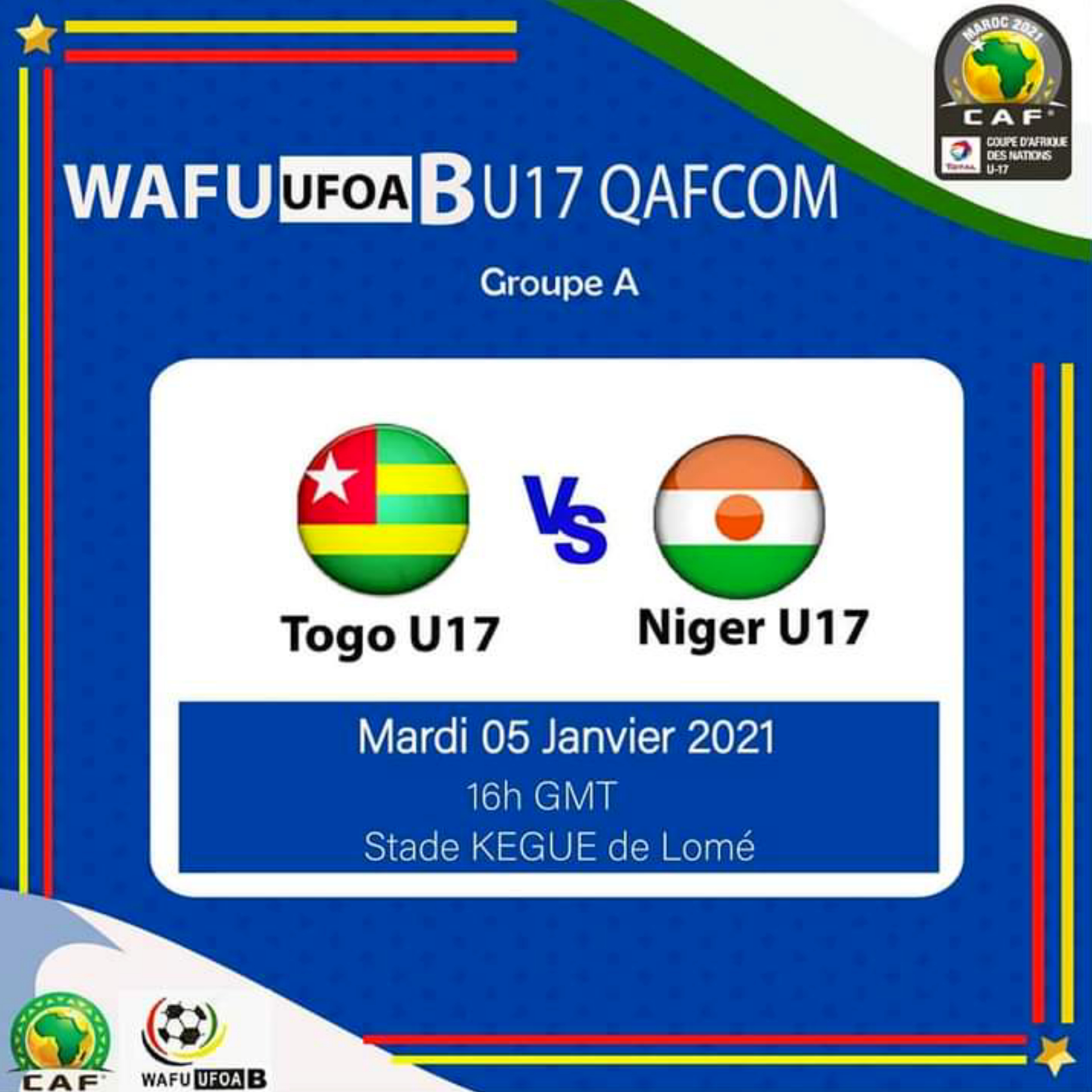 Tournoi UFOA B U17: Coup D’envoi Entre Le Togo Et Le Niger – Foot.tg